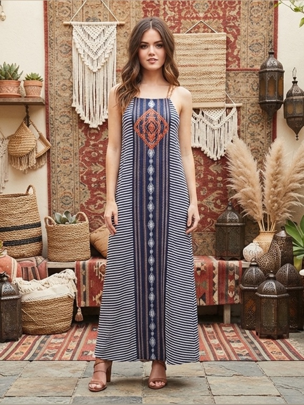 $98 THML Anthropologie striped bohemian maxi dress M